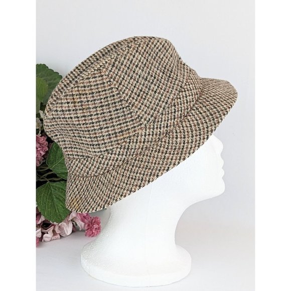 Vintage 1960s Wool Tweed Brown Trilby Hat Sz Small Tweed Fedora Cap Walking Hat - Picture 3 of 8